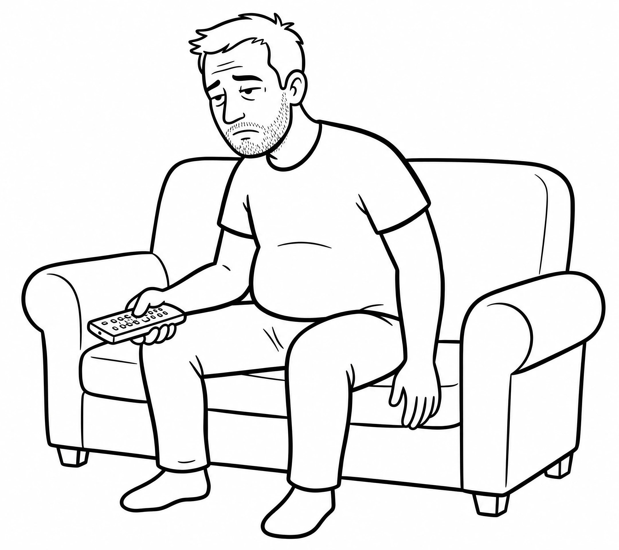 Ilustración de un hombre cansado sentado en el sofá