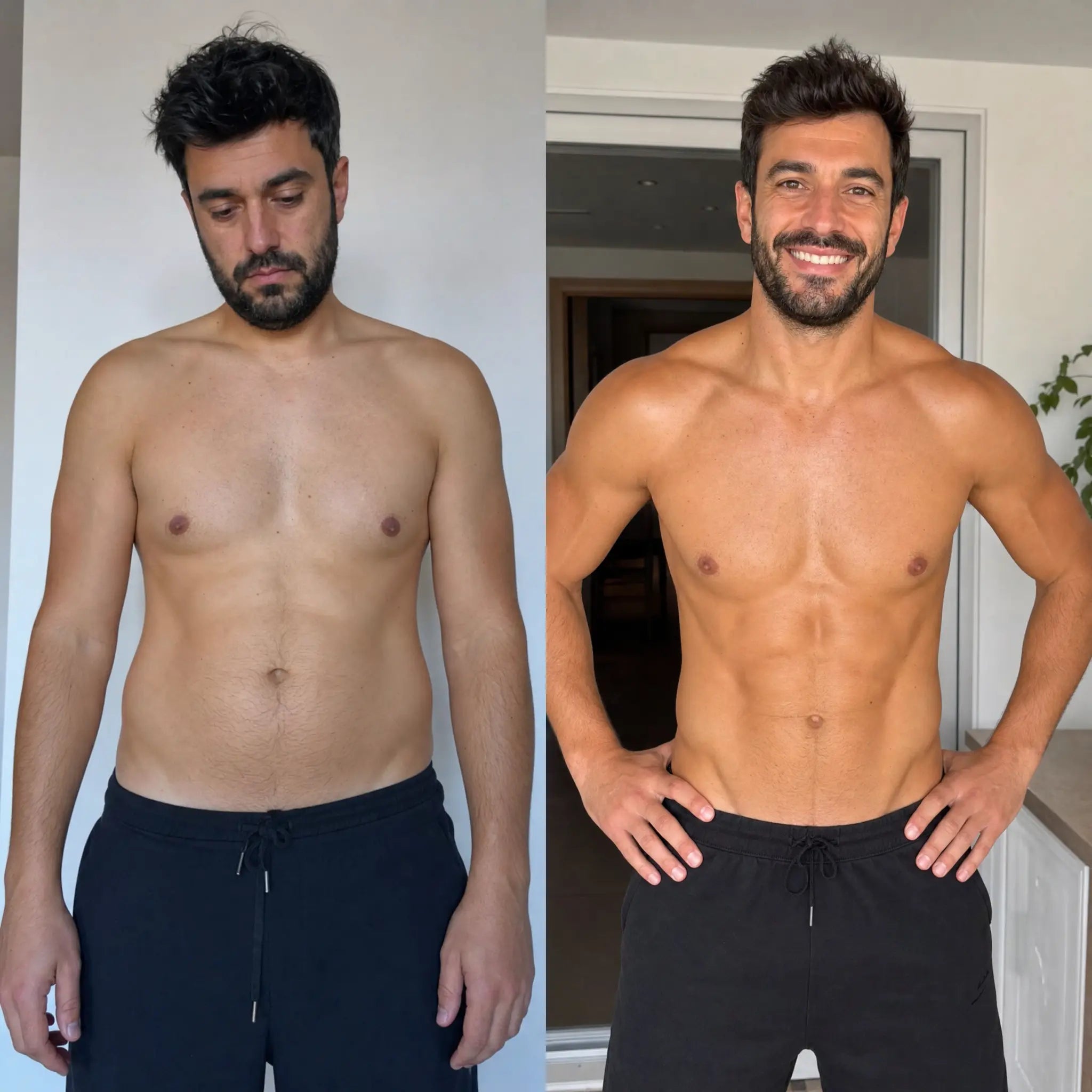 Progreso físico masculino con un enfoque integral de pérdida de grasa y mantenimiento muscular
